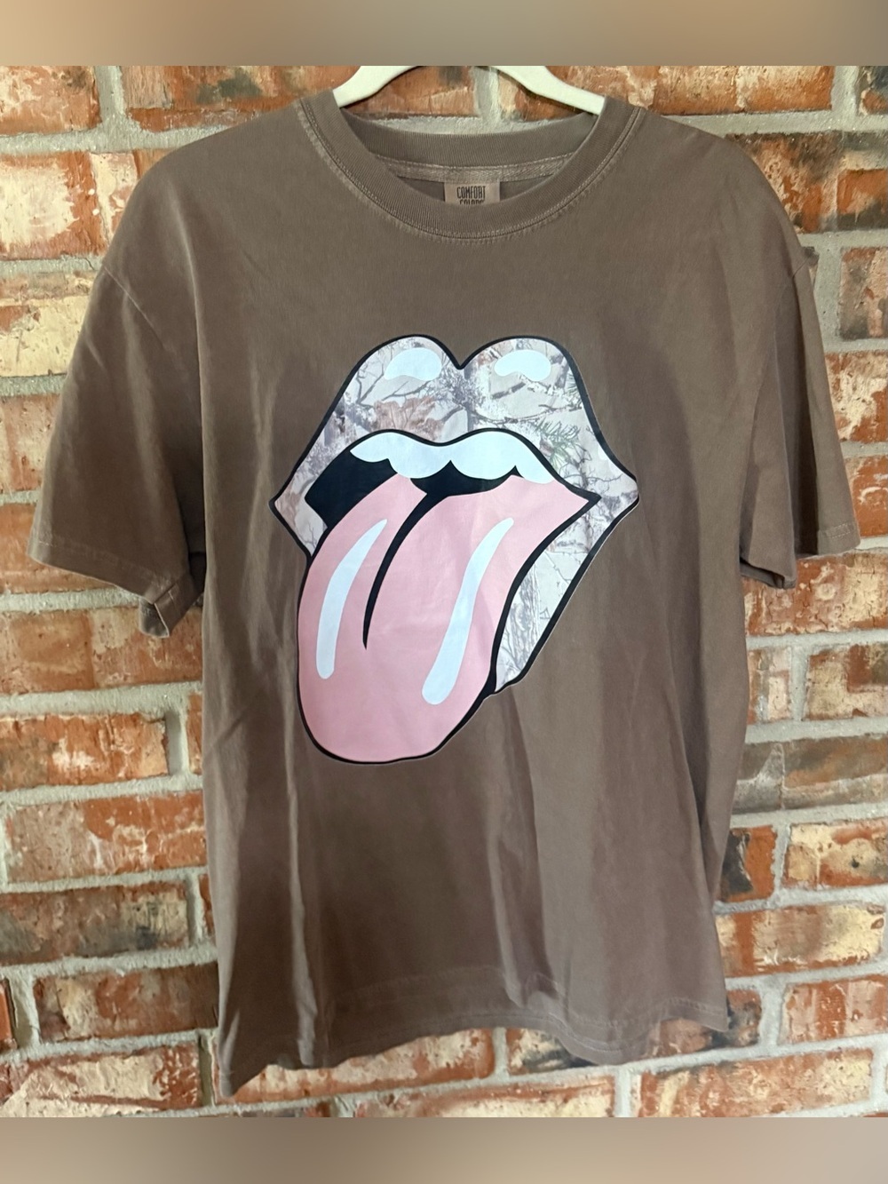 Comfort Colors Espresso Graphic Tee with Camo Tongue Design